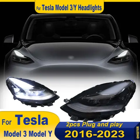 Автомобильная фара для Tesla Model 3/Y 2016 2017 2018 2019 2020 2021 2022 2023 Обновление светодиодной фары DRL Динамический передний фонарь в сборе