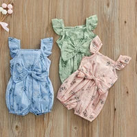 infant baby girls romper ruffle sleeveless bowknot decoration floral printed sling jumpsuit toddler lovely clothing for girls