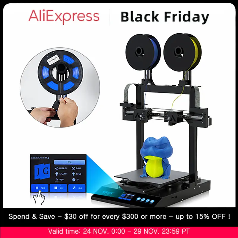 

Независимый Двойной Экструдер 3D принтер 300 градусов сопло высокой температуры 600 Вт источник питания TMC2209 32-битный принтер материнской плат...