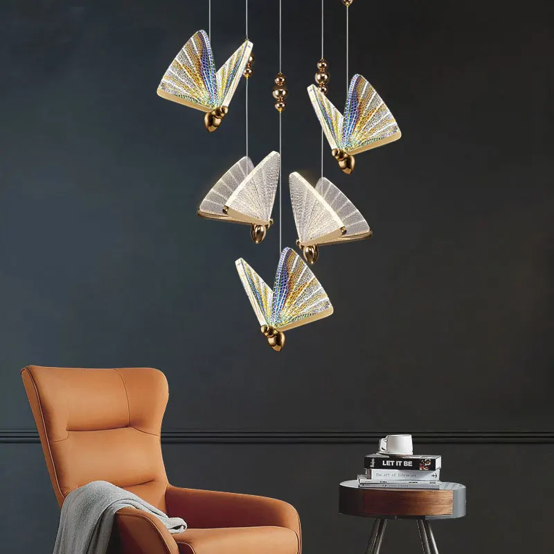 Modern Light Luxury Butterfly Chandelier Nordic Staircase Bedroom Bedside Lamp Restaurant Simple Chandelier