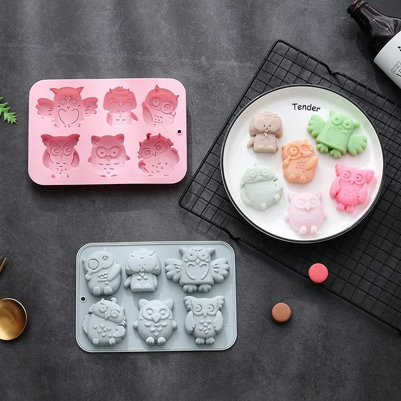 

6 Hole Different Owl Baking Tool Chocolate Mould Silicone Turn Candy Handmade Soap Pudding Candy Brown Sugar Mould Cake Mould