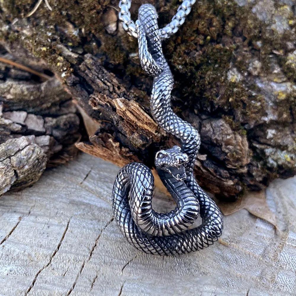 

Vintage 316L Stainless Steel Snake Necklace Men Women Fashion Punk Hip Hop Biker Python Pendant Necklace Jewelry Wholesale