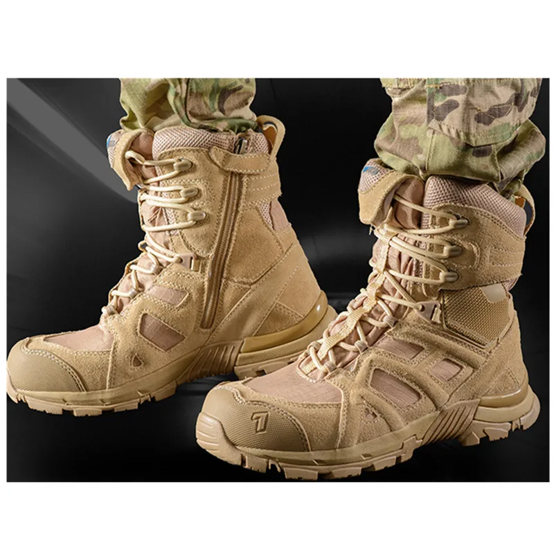 

High Tube Leather Mesh Breathable Antiskid Military Combat Tactical Boots Outdoor Sports Training Climbing Desert Hiking Shoes