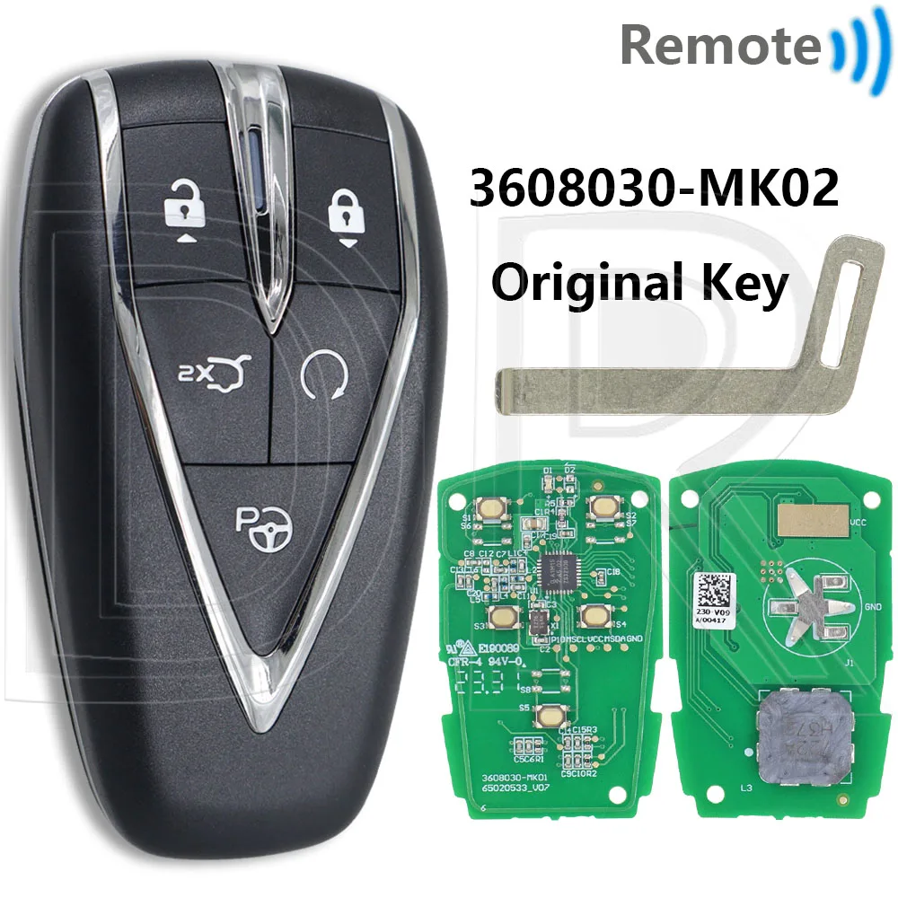 

Отличный оригинальный чип 434 МГц 4A 3608030-MK02, автомобильный пульт дистанционного управления, умный ключ для Changan CS75 Plus UNI-T Eado Plus