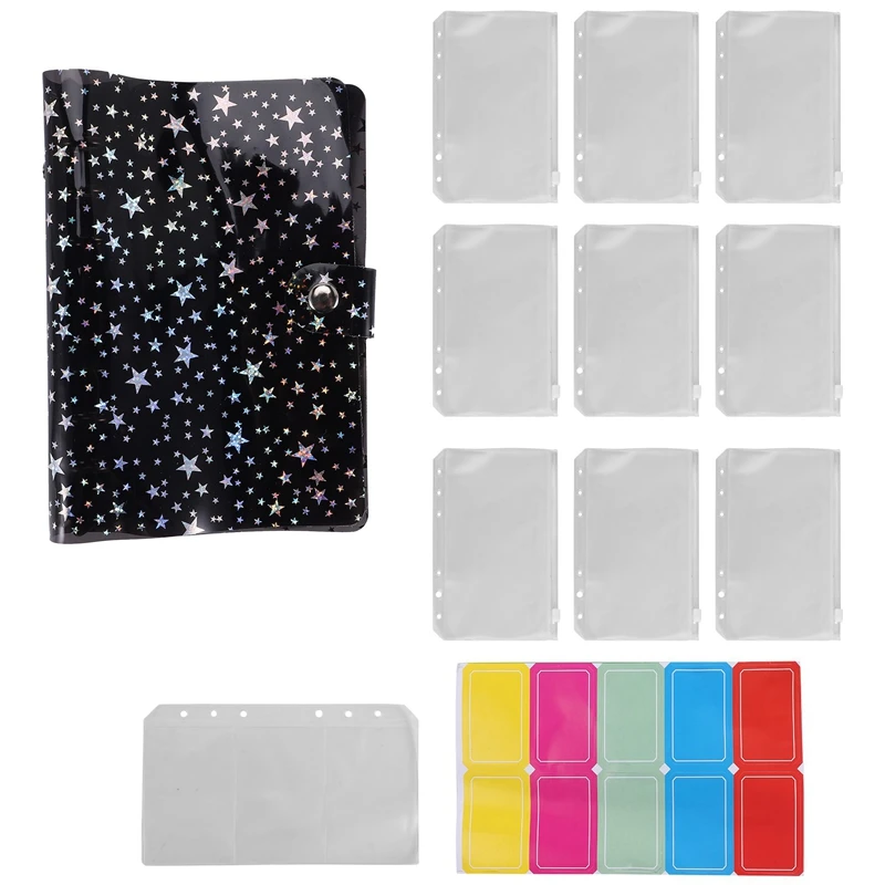 

11Pcs A6 Budget Binder PVC 6 Ring Refillable Binder Cover With 9 Binder Pockets/1 Binder Card / 1 Label