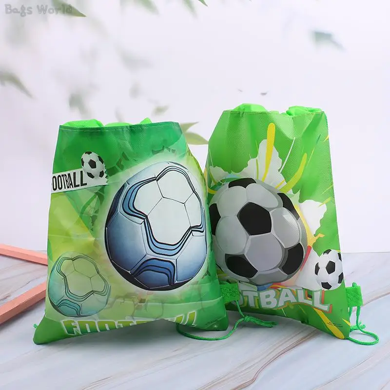 

1Pc Football Theme Backpack Happy Birthday Party Non-woven Fabrics Soccer Ball Drawstring Beam Mouth Gifts Bag Party Supplies