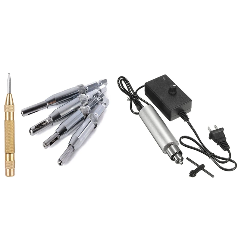 

4Pcs Self Centering Hinge Drill Bits Set & 1Set Us Plug Dc 6V-24V Mini Electric Hand Drill 385 Dc Motor
