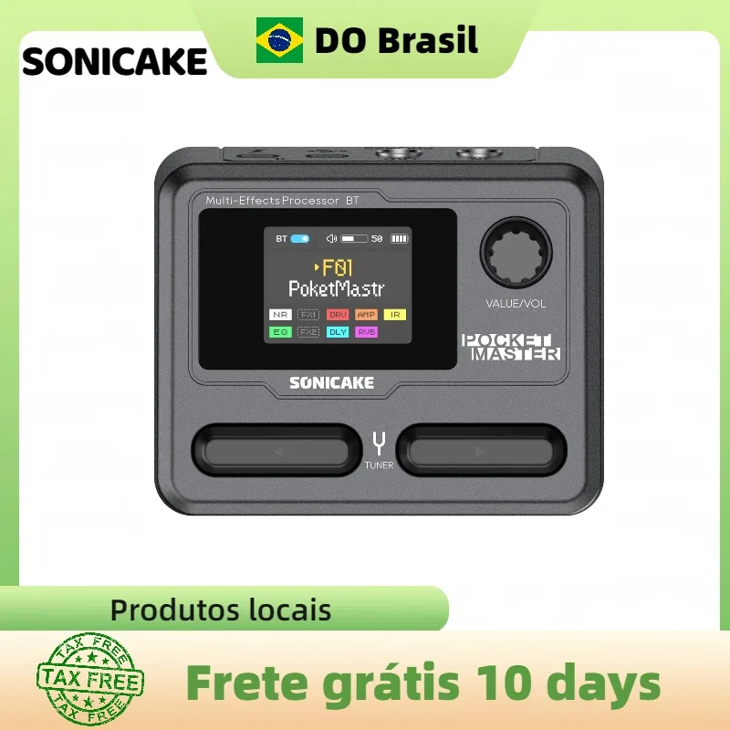 Фото Педаль эффектов SONICAKE Pocket Master Brasil (английская версия) для гитары и бас-гитары, 100+ мультиэффектов, управление через приложение, встроенный аккумулятор №1
