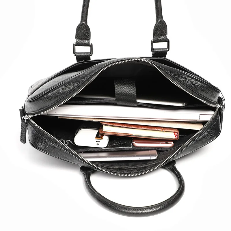 Men's Briefcase Leather Handbag Horizontal Men's Crossbody Bag Head Layer Cowhide Men's Computer Bag 14 inch Business Men's Bag