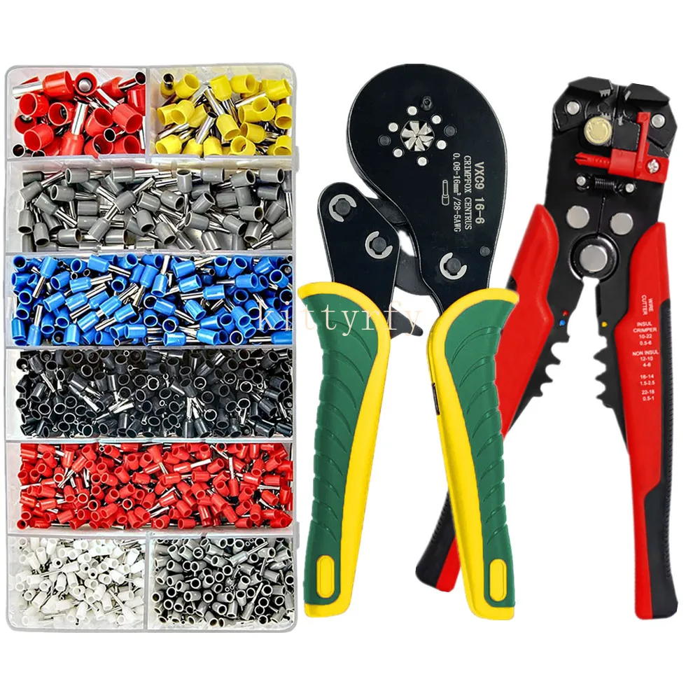 

Multifunctional Wire Stripper Crimping Tool Kit,HSC9 16-6 Pliers Self-Adjusting Ferrule Cutter Crimper,For Tube Terminal