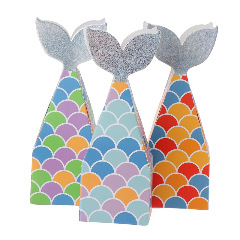 

10Pcs Cute Mermaid Tail Paper Candy Box Gift Bags Popcorn Boxes Kids Birthday Party Decoration Baby Shower Supplies