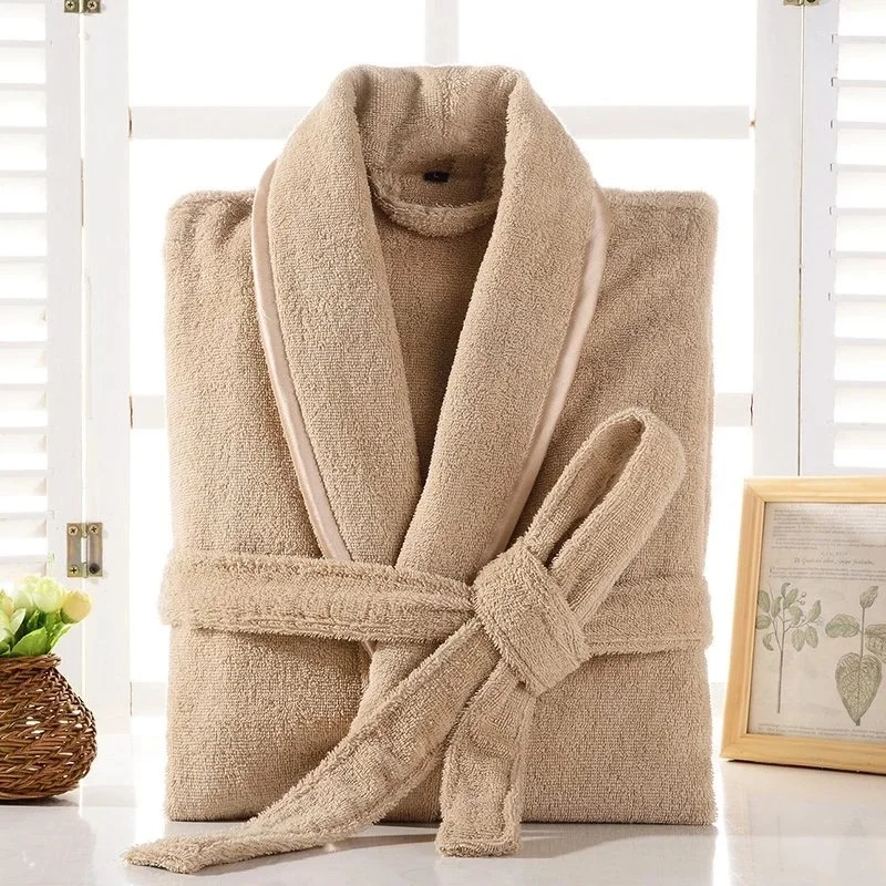 

Terry Robe Women 100% Cotton Bathrobe Lovers Brown Robes Men Bathrobe Solid Towel Fleece Long Sleepwear Bridesmaid Robe White