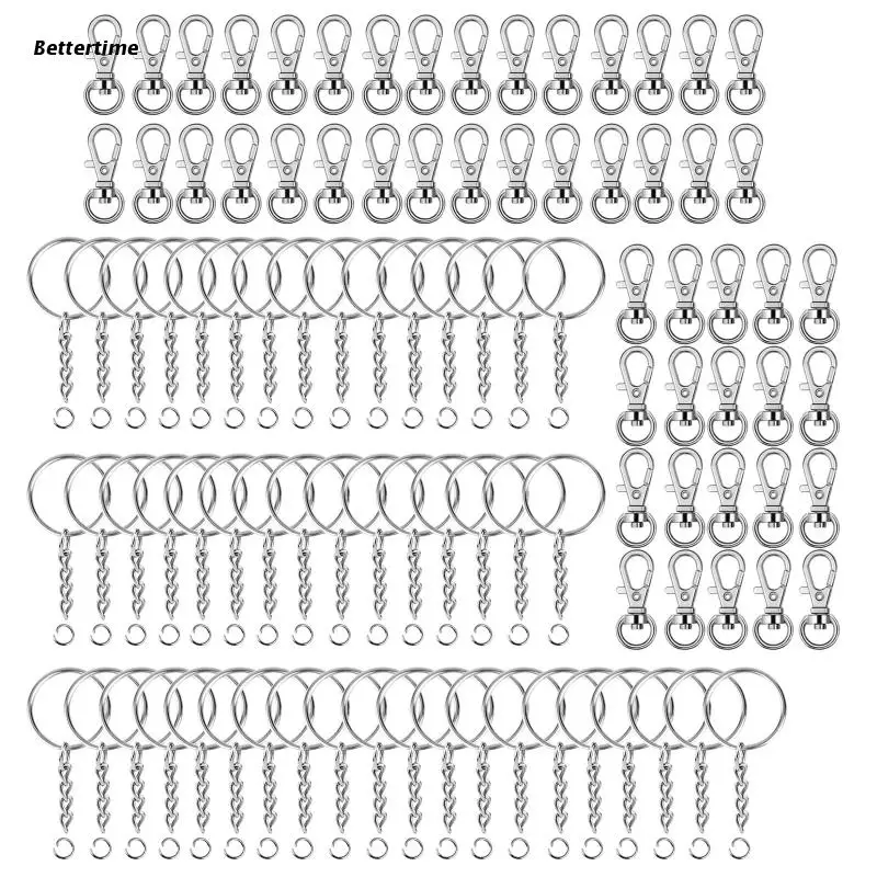 B36D 100Pieces Swivel Snap Hook with Key Chain Rings Set for Keychain Crafts