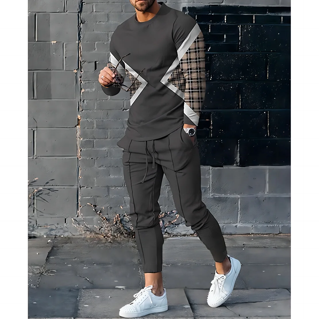 

2023 Autumn Tracksuit Lon Sleeve T Sirt+Pant Suit Men Streetwear Vintae Sweatsirt Oversized Men Clotin 2 Piece Sets