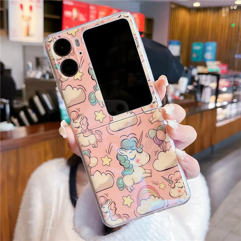 

Cartoon Unicorn Phone Case For OPPO Find N2 Flip Cover Blue-ray Cute Protective Funda