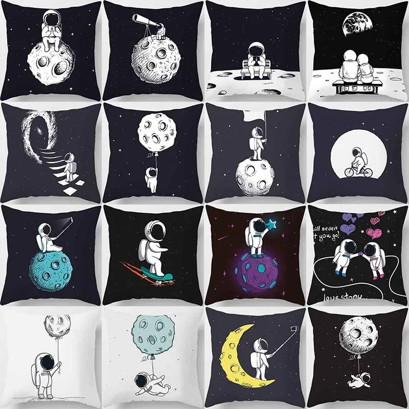 

Cartoon Print Square Astronaut Pillowcase Home Decor Car Sofa Cushion Cover Moda