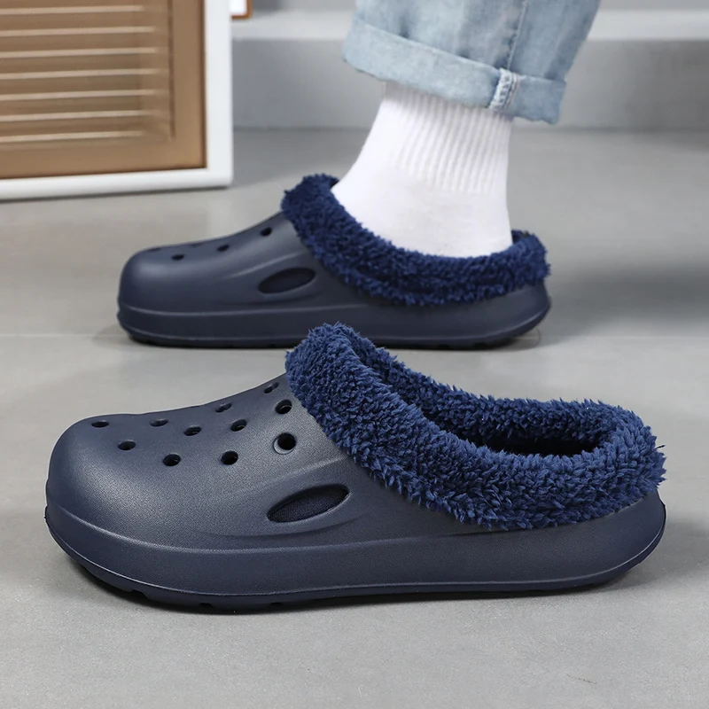 Мужские домашние Сабо новинка 2024 Зимняя модель плюшевая теплая подкладка