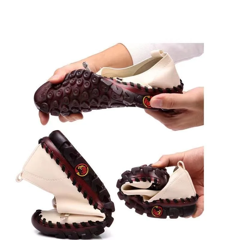 Orthopedic pu leather loafers womens flats nurse shoes leather moccasins for women 43 size ladies lace up flats mother shoes new