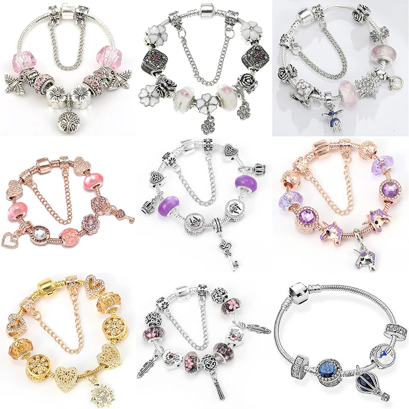 

Diy Beads For Jewelry Making Pendants Bracelet Pandola Charms Accessories For Women Flower Bee Heart Unicorn Rose Gold Plated