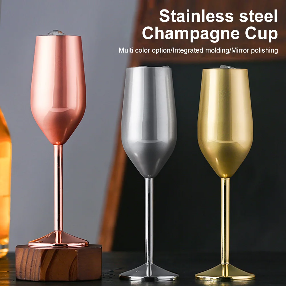 

220ml Stainless Steel Goblet Champagne Cup Wine Glass Cocktail Flutes Cup Metal Wine Glass Bar Restaurant Beer Whiskey Drinkware