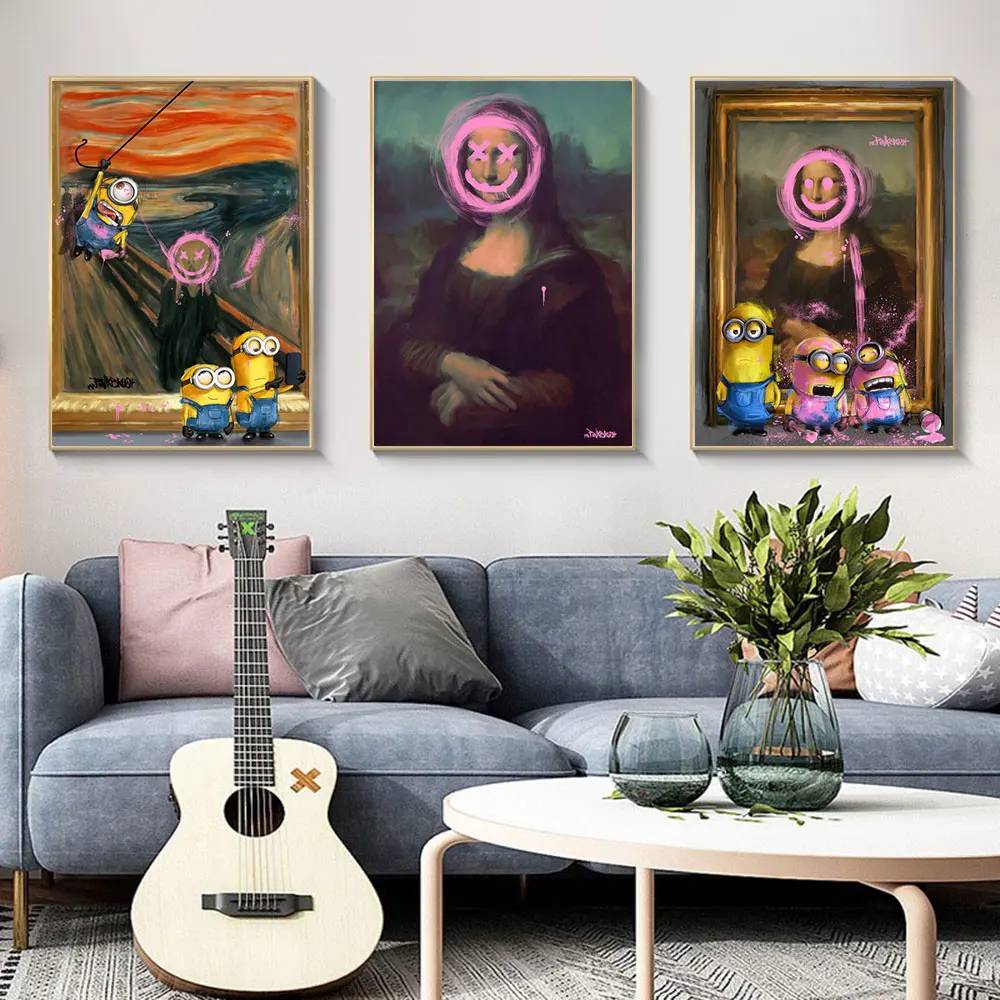 

Funny Smile Mona Lisa Graffiti Art Prints Canvas Painting Vintage Abstract The Scream Wall Art Posters Picture Room Home Decor