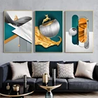 Абстрактная Золотая наклейка, синий печать, Золотая Настенная картина для гостиной, Современный домашний декор, Золотая лента