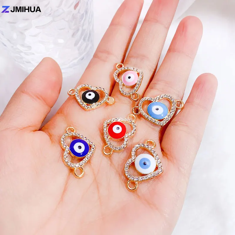 

15pcs Heart Crystal Connectors Turkish Evil Eye Charms For Jewelry Making Supplies DIY Handmade Bracelets Findings Accessories