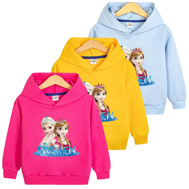 

Girls Disney Hoodies Elsa Princess Sweatshirt Spring Autumn Kids Anna Cartoon Print Pullouver Children Sport Clothes 2-10 Years