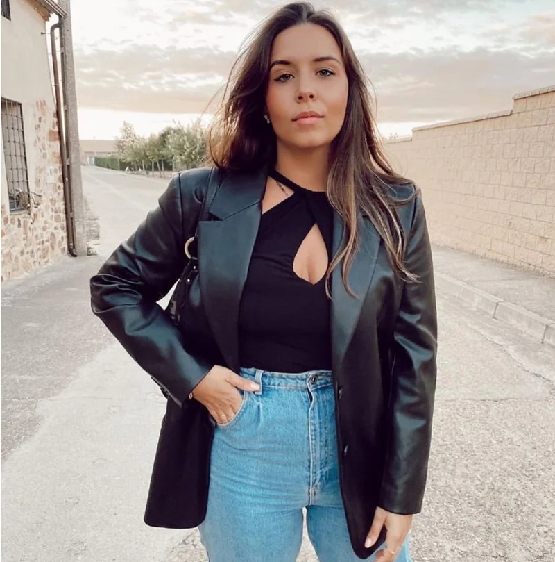 ZA Elegant Black PU Blazer Women Casual Long Sleeve Single Button Office Suit Jacket Winter Autumn Ladies Korean Blazer 2021 New