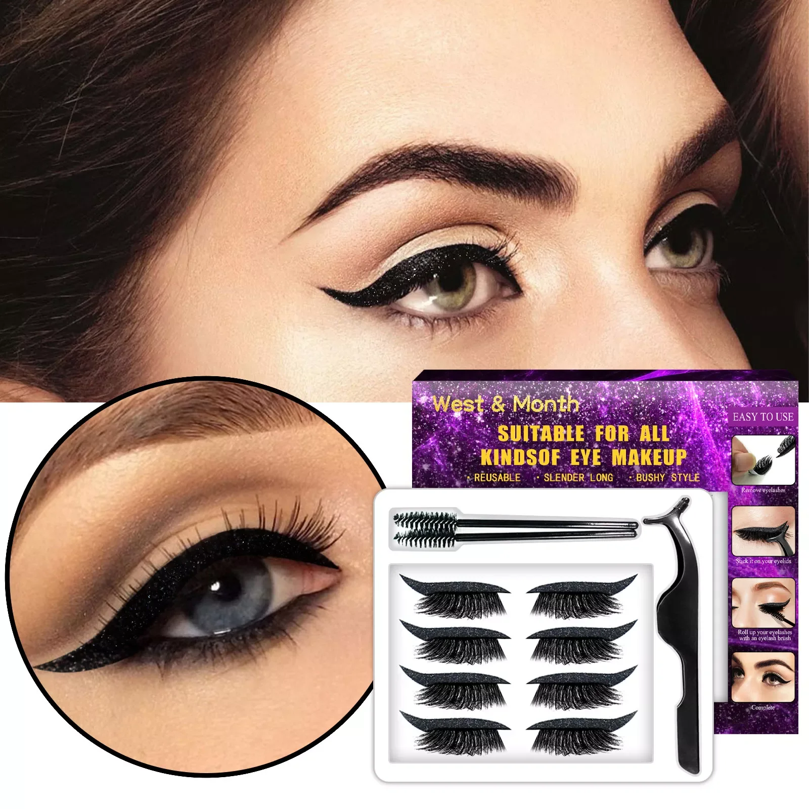 

Pairs Reusable Stick On Eyeliner With Lashes