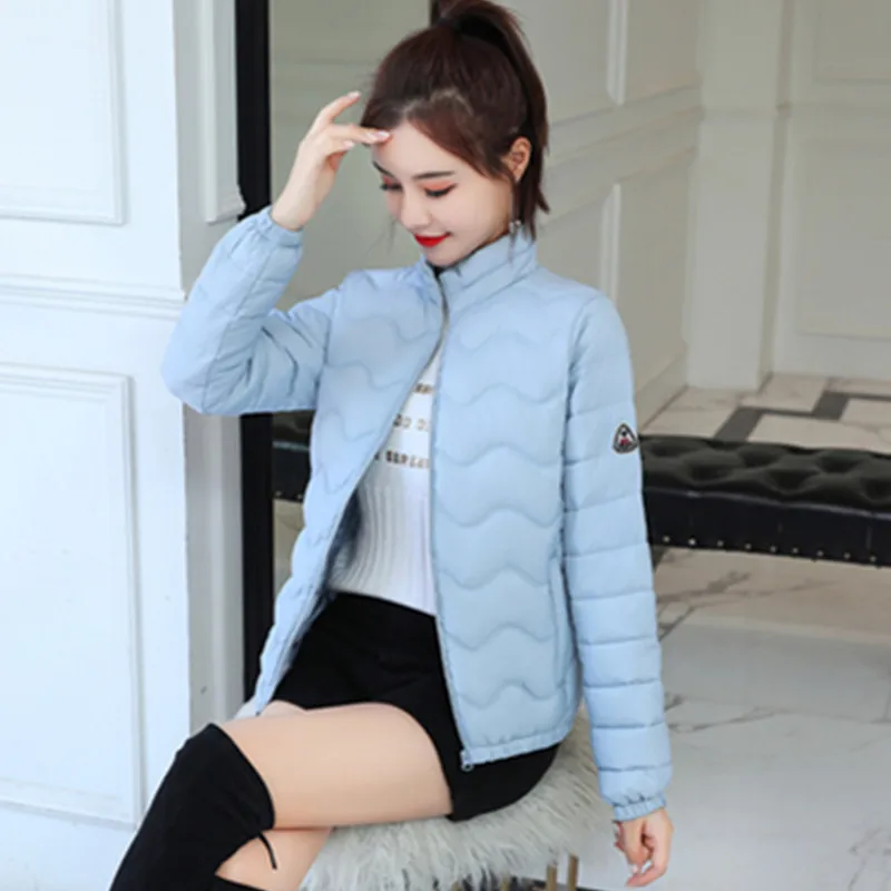 Thin and Light Autumn Winter Cotton Coat Women Fashion Zipper Slim Short Jackets Solid Color Wild Casual Female Coat