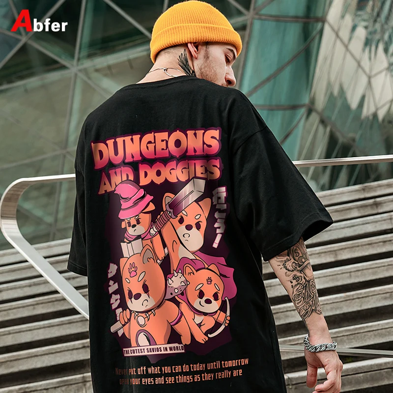 

Abfer Summer Hip Hop Oversized T-shirt Cartoon Bear Graphic T Shirts Manga Harajuku Men's T-shirts Cotton Vintage Tops Tees