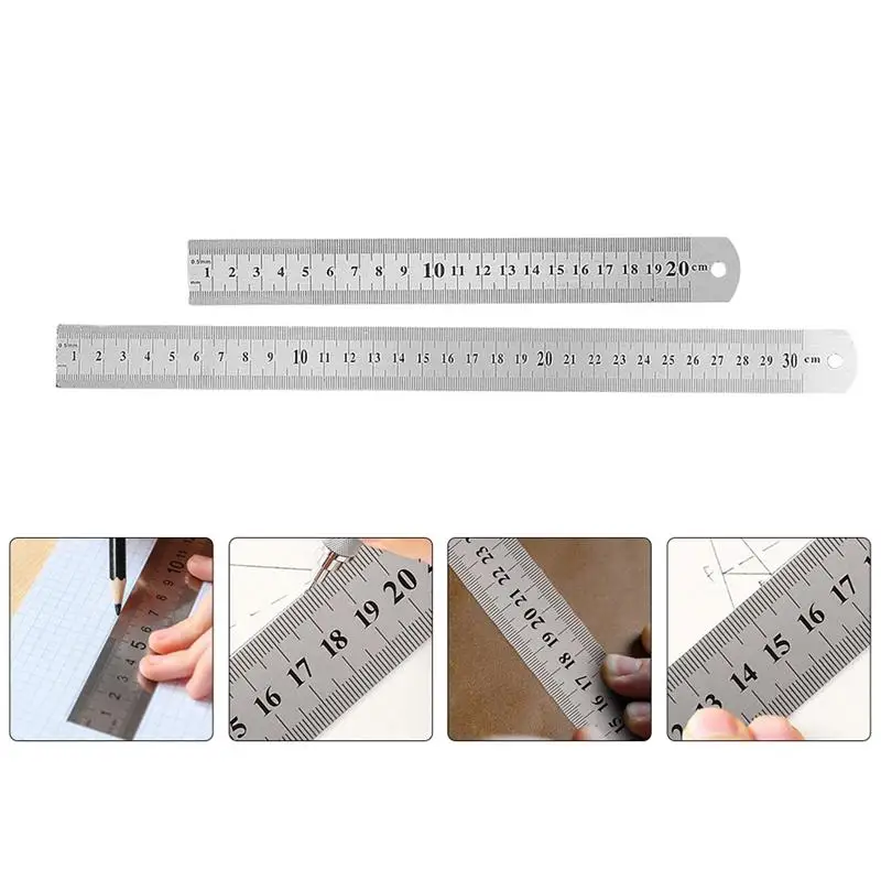 

2pcs Stainless Steel Measuring Rulers Dual Side Scale Rulers for Woodwork
