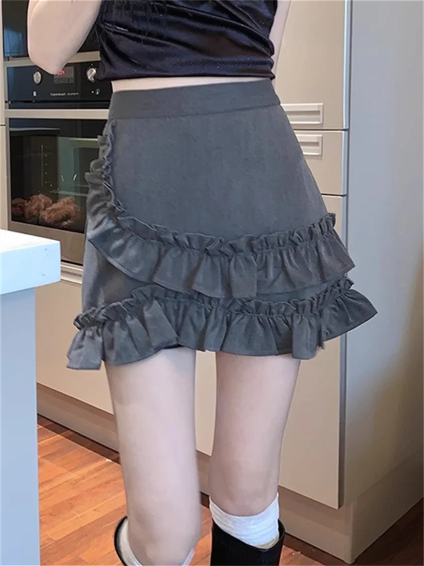 Мини-юбка женская трапециевидная с оборками и завышенной талией