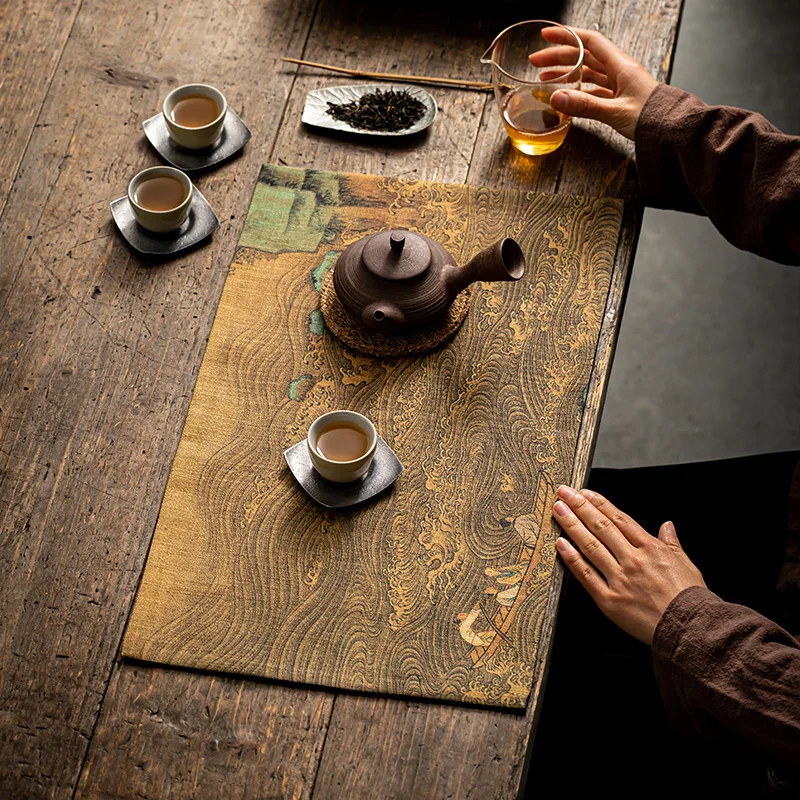 

Mabu Zen tea mat Tea towel cloth art table flag New Chinese style Heat insulation pad Qianli Jiangshan tea ceremony tea cloth