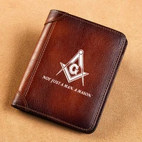 vintage high quality genuine leather wallet freemason not just a man a mason printing standard short purse bk3622