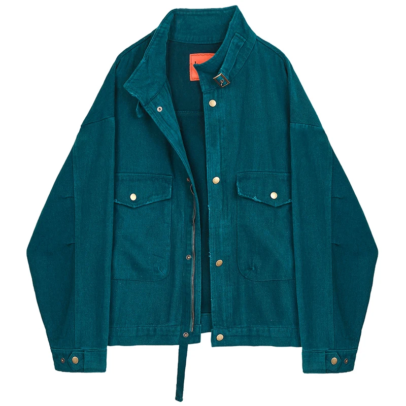 

2022 Spring New Retro Denim Tops Womens Casual Loose Jean Jacket Fashion Peacock Blue Jeans Bomber Locomotive Outwear Basic Coat