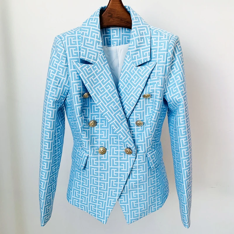 

F GIRLS HIGH STREET Newest 2022 Designer Jacket Women Pink Lion Buttons Double Breasted Slim Fitting Monogram Jacquard Blazer