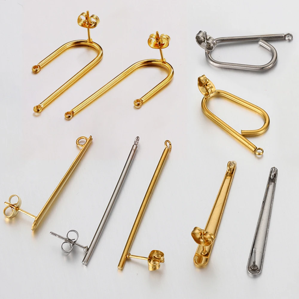 

10pcs Stainless Steel Studs Earrings with Ear Backs Post Earplug Drop Earrings Base Setting for DIY Jewelry Making Components