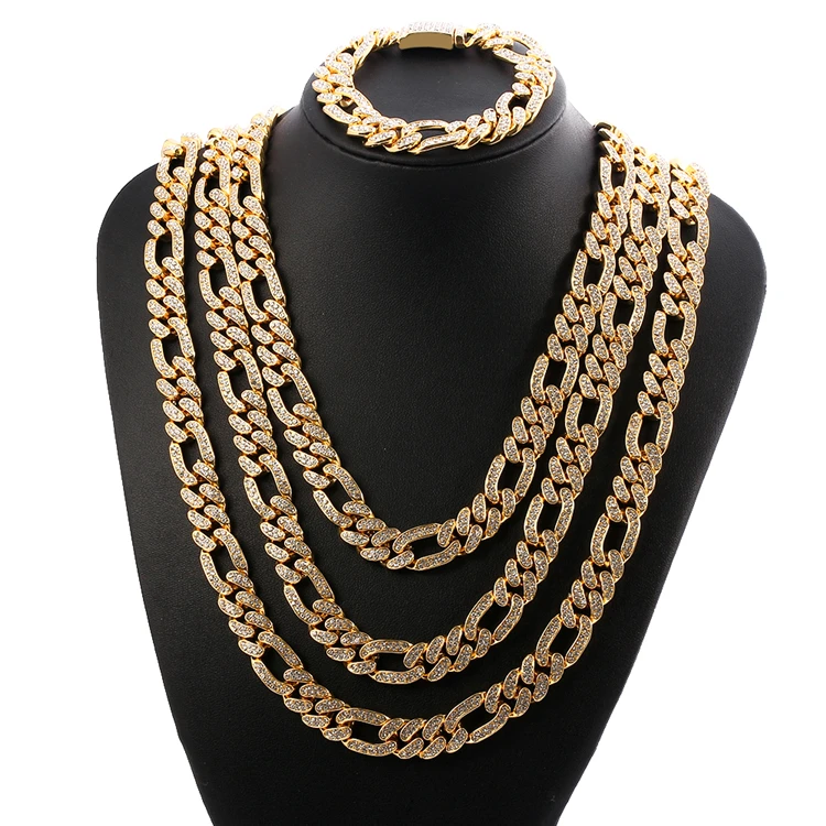 

Exaggerated Miami Cuba Necklace Hip Hop Rock Men's Cuban Link Chain 18k Gold Plated CZ Iced Out Diamond Jewelry