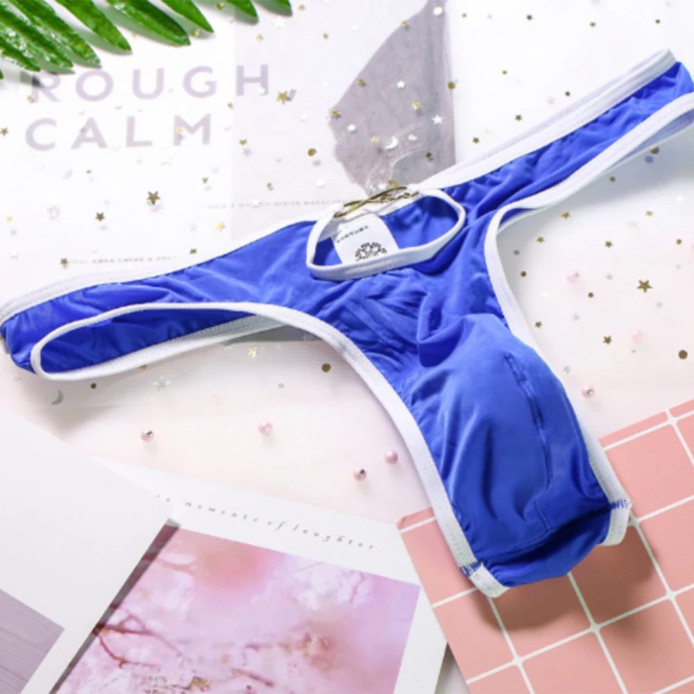 

Men Sexy T-Back Underwear Ice Silk Briefs Bulge Pouch Panties Jockstrap Underpants Front Hollow Male G-String Thongs Sissy Panty