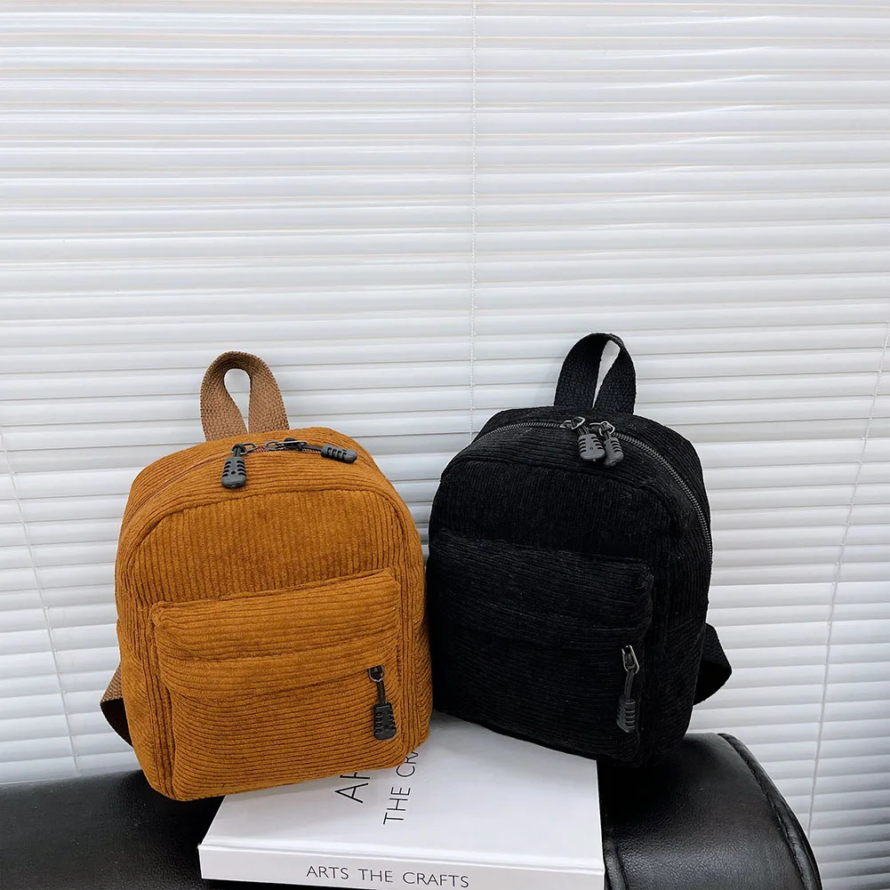 

Women Vintage Corduroy Backpack Pure Color Knapsack Ladies Autumn Winter Small School Bag Friends Gift Supplies