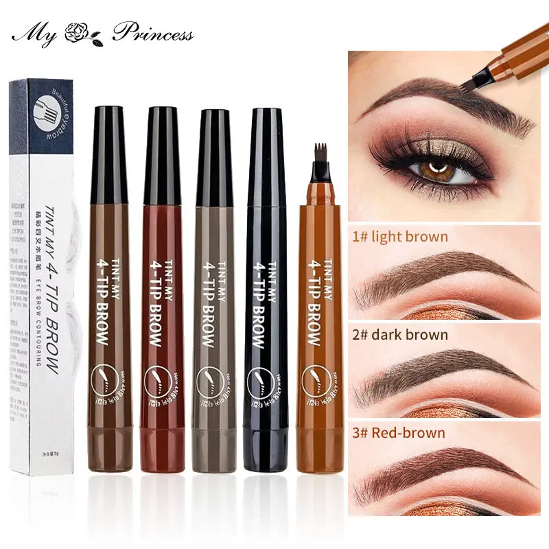 

4 Point Eyebrow Pencil Waterproof Liquid Eyebrow Pen Makeup Long Lasting 4 Fork Tip Brow Pen Cosmetic Microblade Brow Pencil