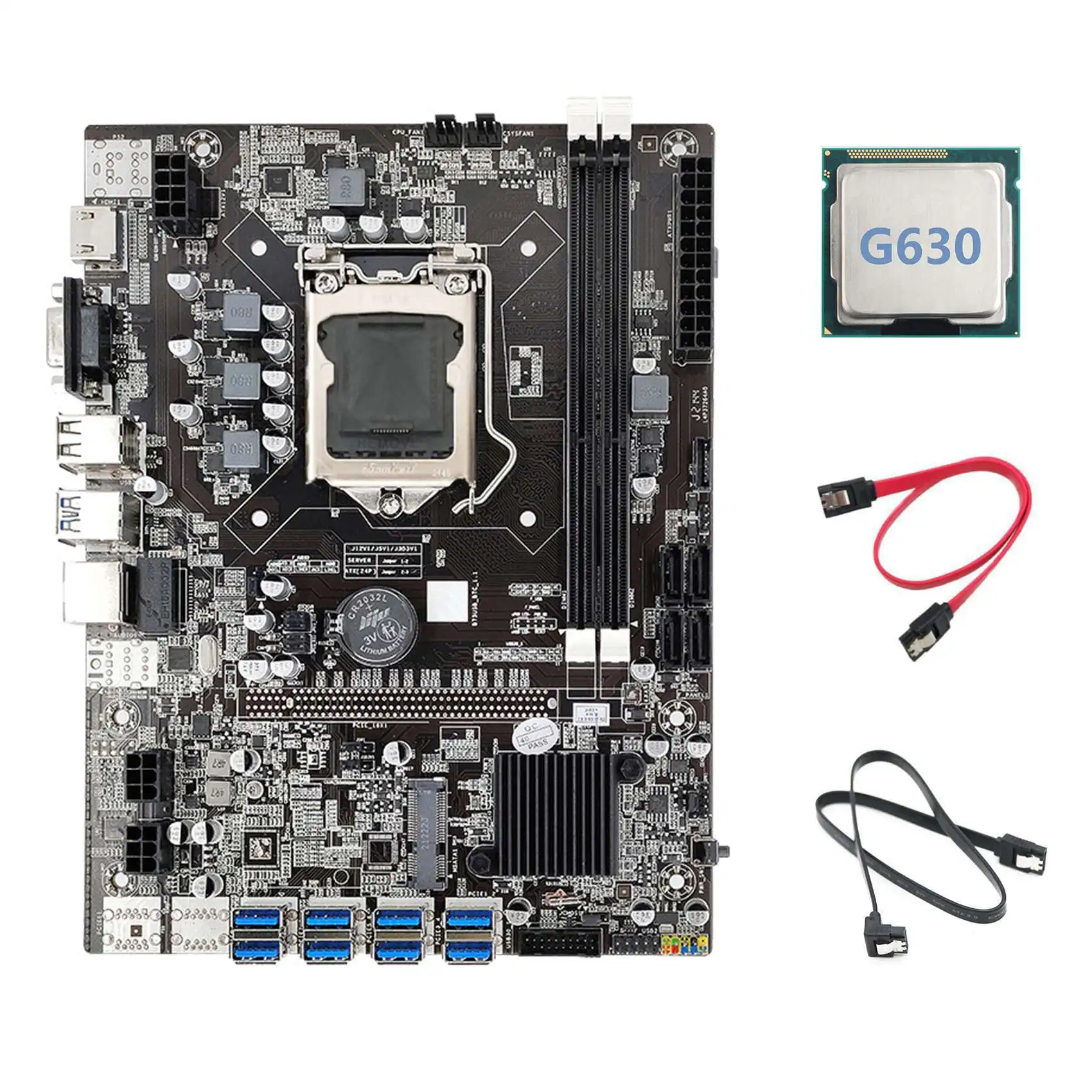 

B75 ETH Mining Motherboard 8XPCIE USB Adapter+G630 CPU+2XSATA Cable LGA1155 MSATA B75 USB Miner Motherboard