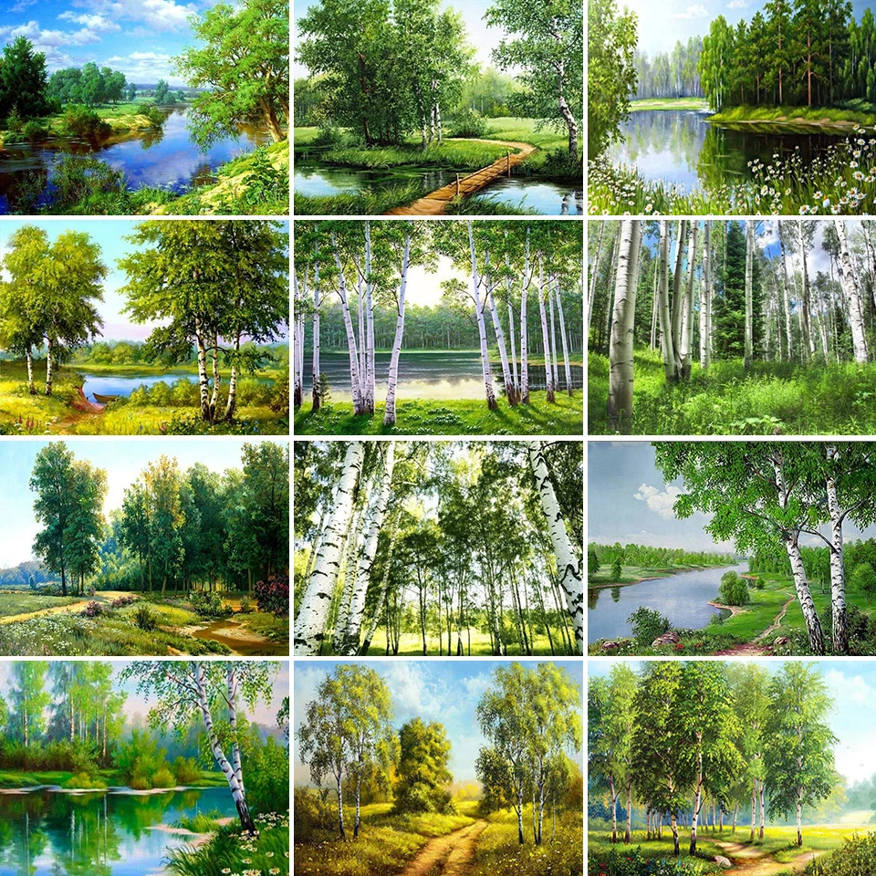 

5D DIY Diamond Painting Landscape Tree Cross Stitch Kit Full Drill Round Embroidery Scenery Picture of Rhinestones Sale Mosaic