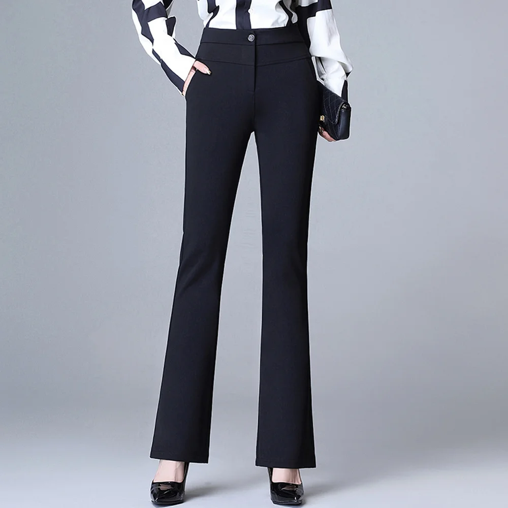 

Vintage Pants For Women Elastic High Waist Flare Pants Straight Trousers Womens Office Lady Formal Casual Pants Pantalon fe