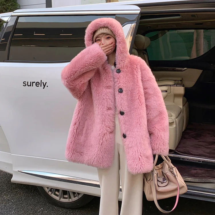 One piece fur lamb fur grass coat women sheep shearing coat