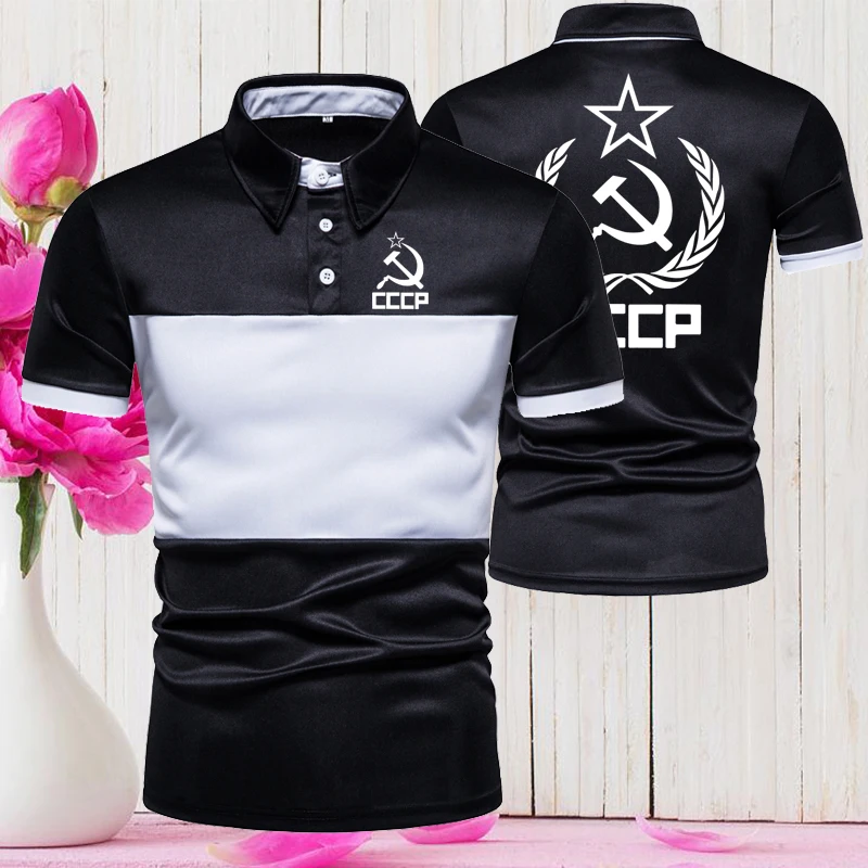 

Men Polo Short Sleeve Shirt Contrast Color T-shirts New Clothing Summer Streetwear Casual Fashion Tops