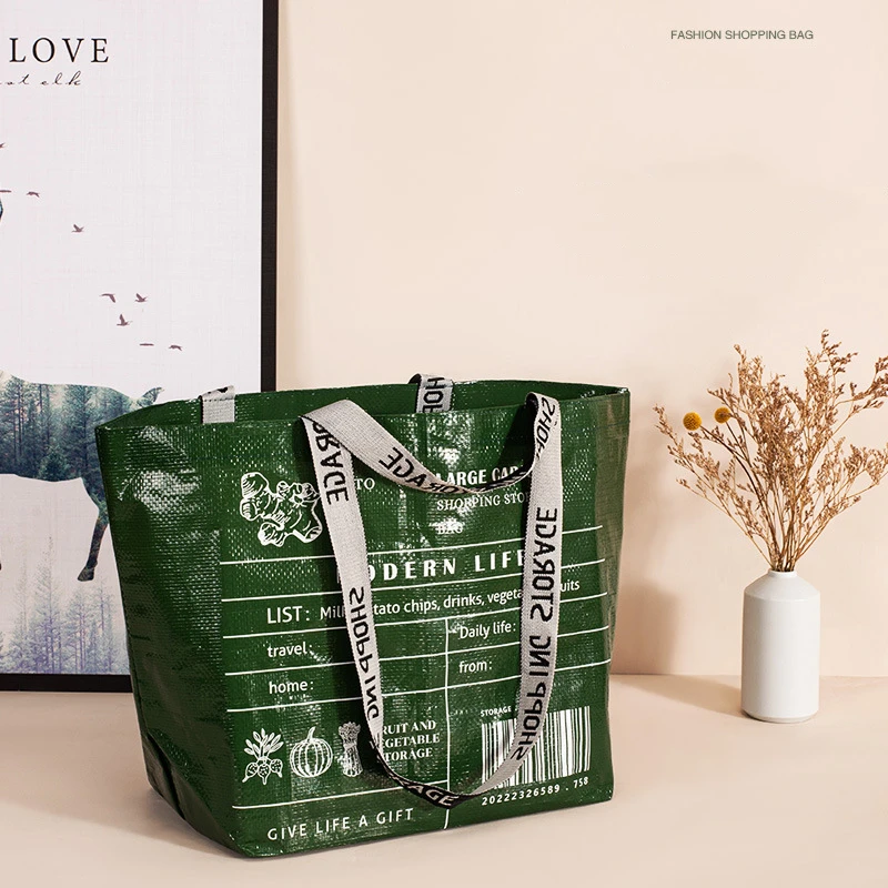 

High Quality Weaving Simplicity Shopping Bag Large Washable Ripstop Reusable Handbags Foldable Grocery Cloth Bags