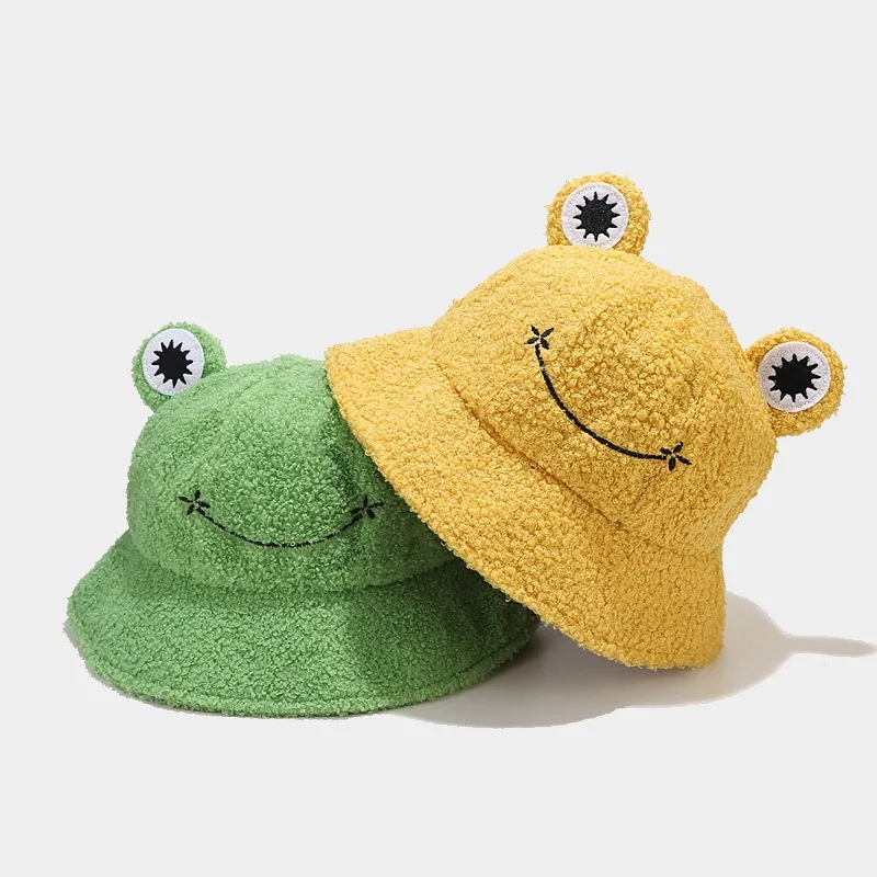 

Winter New Cute Frog Bucket Hat Men Women Plush Fisherman Hats for Autumn Awinter Outdoor Panama Students Fishing Bob Caps